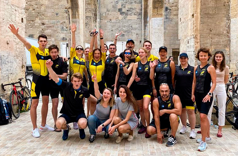 With RTP Global employees during the 2019 Super League Triathlon Malta Personal archive of Leonid Boguslavsky